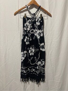 💋3 for $25 Floral strapless dress in white and black with sequins